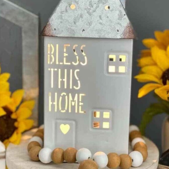 Scentsy Wax Warmer Rustic White Galvanized Metal House -Bless This Home - Picture 2 of 2